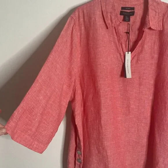 (2) Tahari linen tunic tops blouse 3X blue/peach women's NEW - Picture 7 of 16